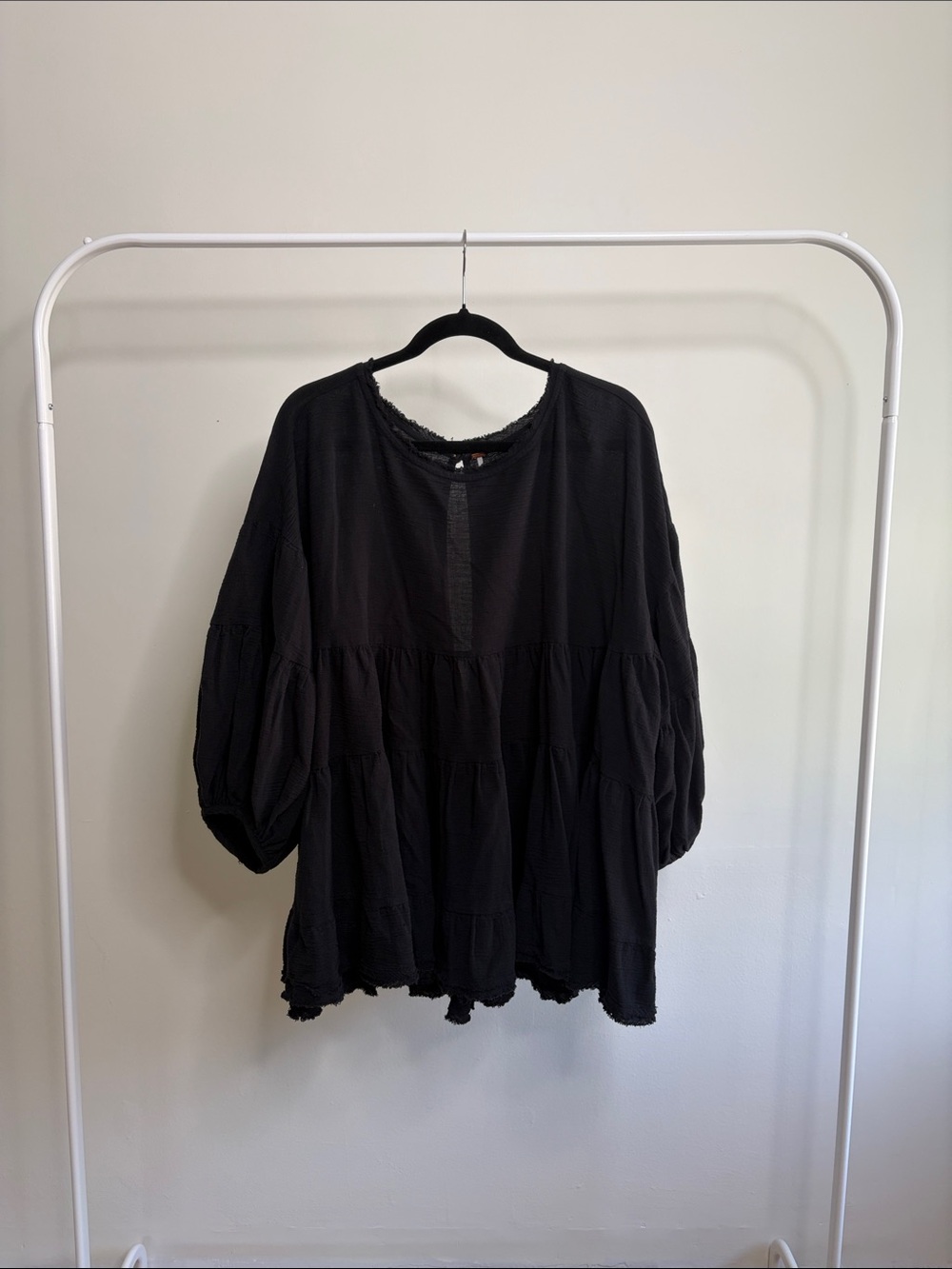 Free People Black Peasant Blouse - Women's Tiered Long Sleeve Top